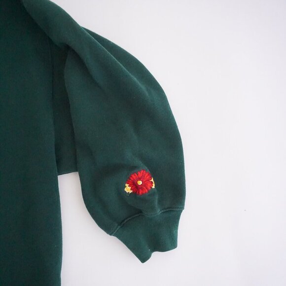 Vtg '90S Express Hunter Green Navy Embroidered Floral Cotton Crewneck Sweater XL - Picture 8 of 8